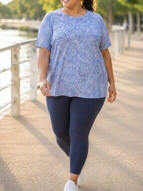 Active Zone Performance Tee Blue Navy Dotted Print Athletic Workout Plus Size